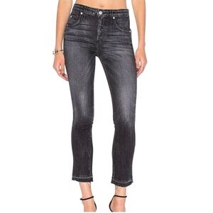 AMO Babe Straight Leg Jeans Ink Faded Black Raw Hem